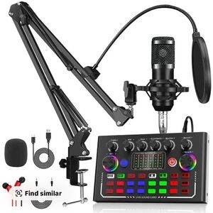 Professional Black Podcast Microphone Kit with Sound Card